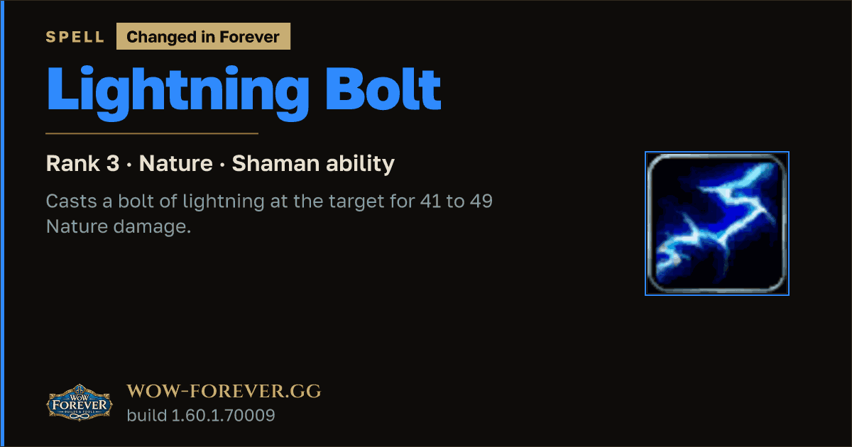 The preview card for Lightning Bolt (Rank 3) - Shaman Spell