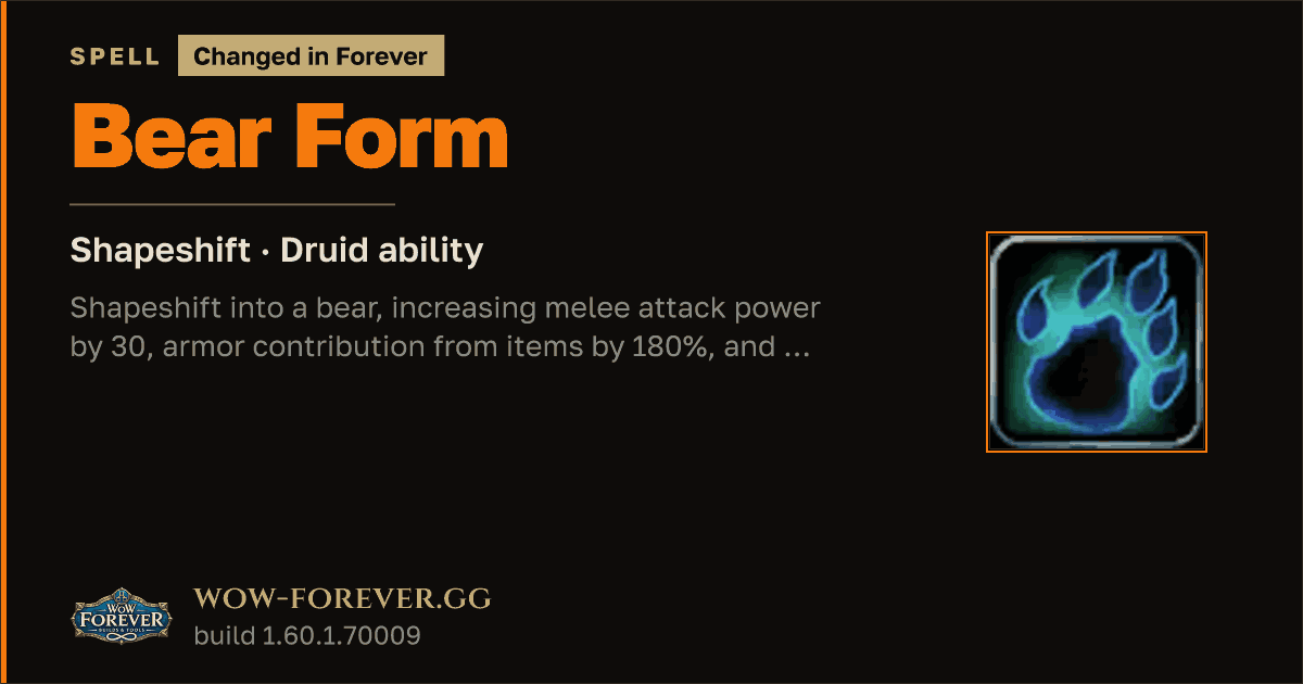 The preview card for Bear Form (Shapeshift) - Druid Spell