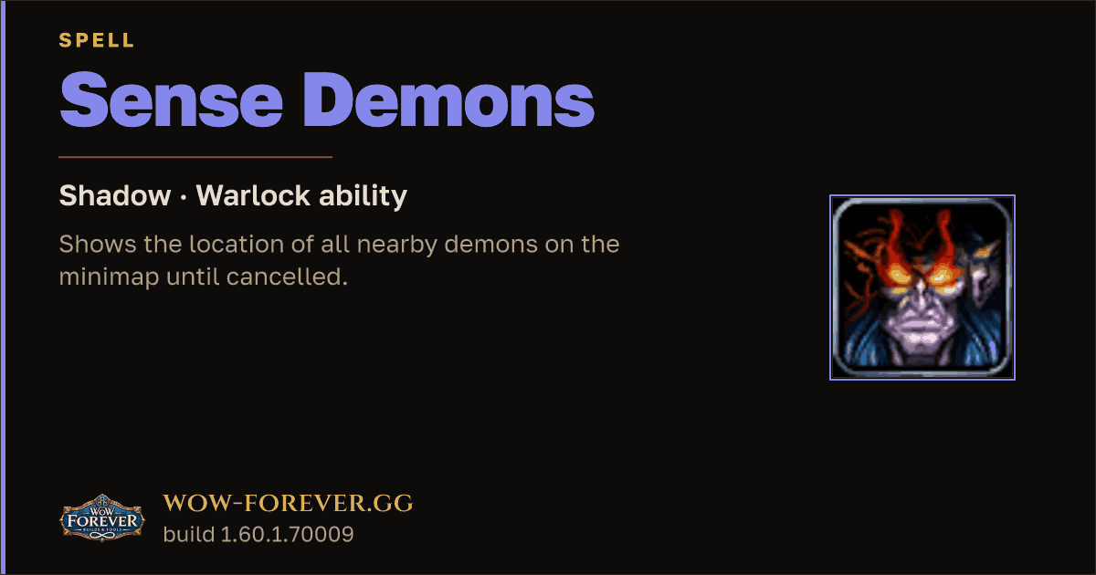 The preview card for Sense Demons - Warlock Spell
