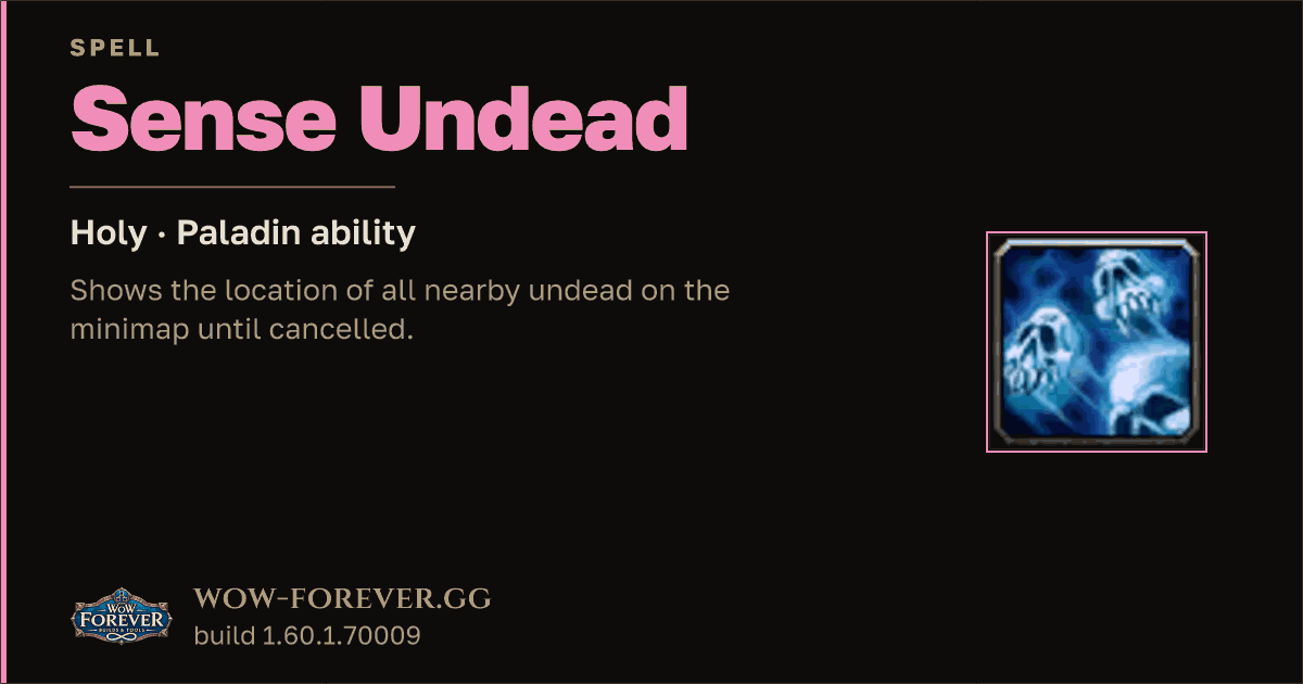 The preview card for Sense Undead - Paladin Spell