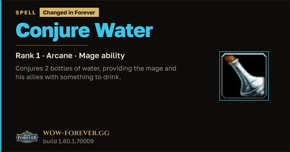 The preview card for Conjure Water (Rank 1) - Mage Spell