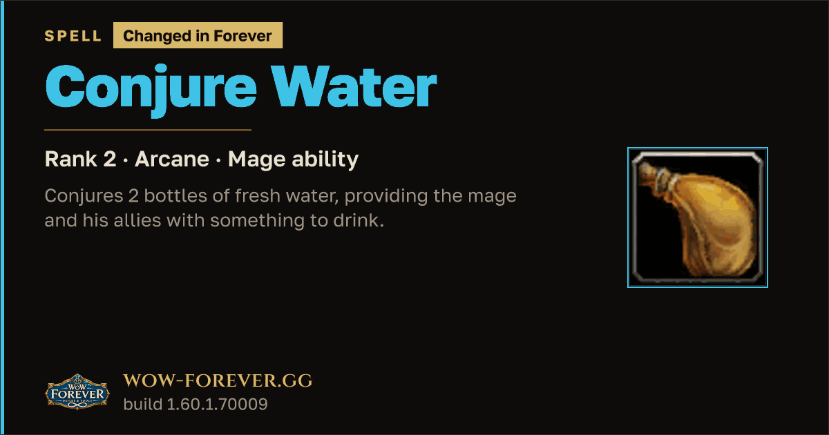 The preview card for Conjure Water (Rank 2) - Mage Spell