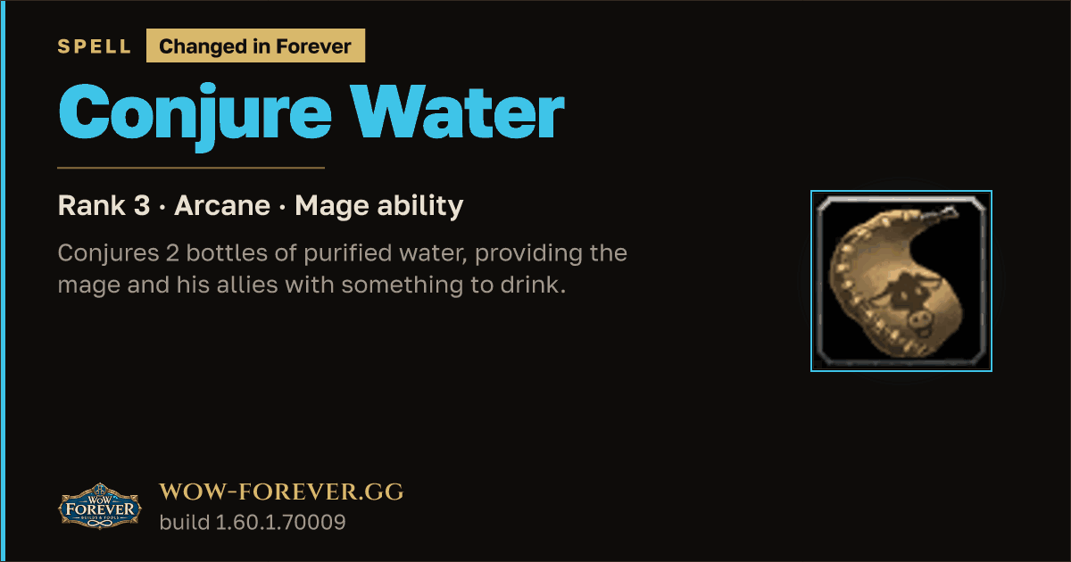 The preview card for Conjure Water (Rank 3) - Mage Spell