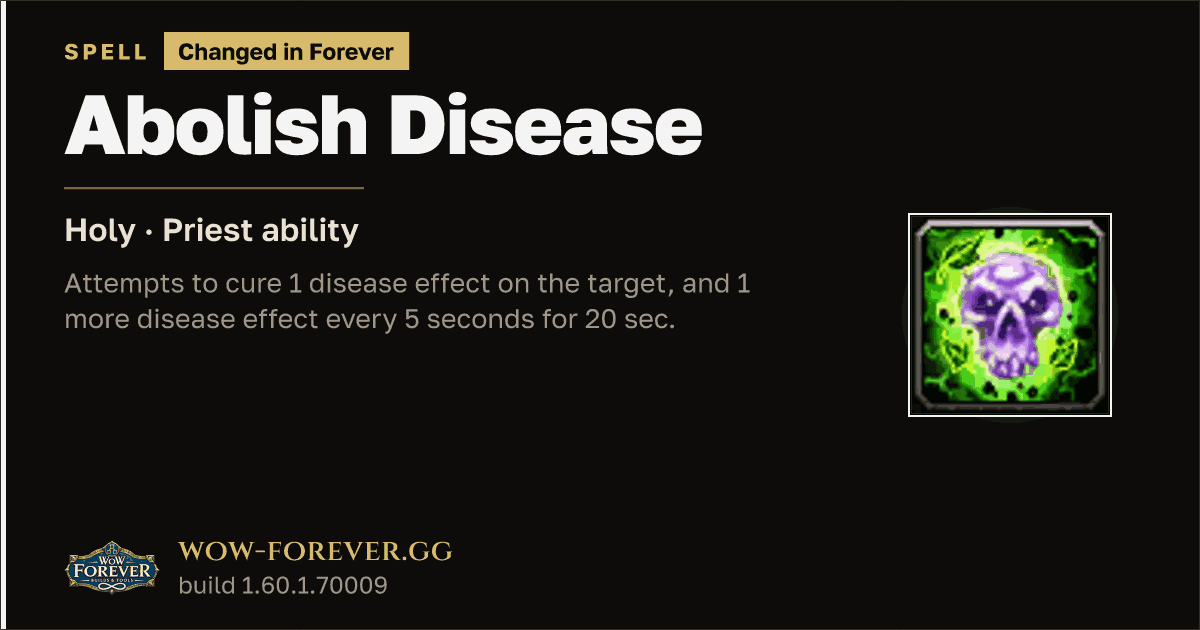The preview card for Abolish Disease - Priest Spell