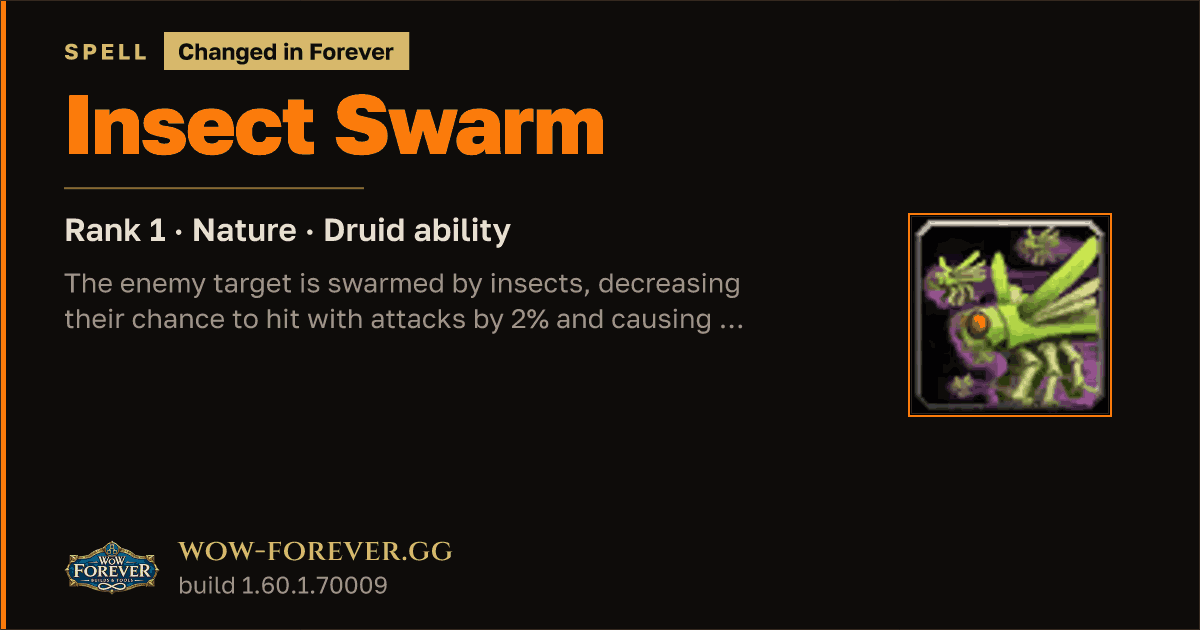 The preview card for Insect Swarm (Rank 1) - Druid Talent