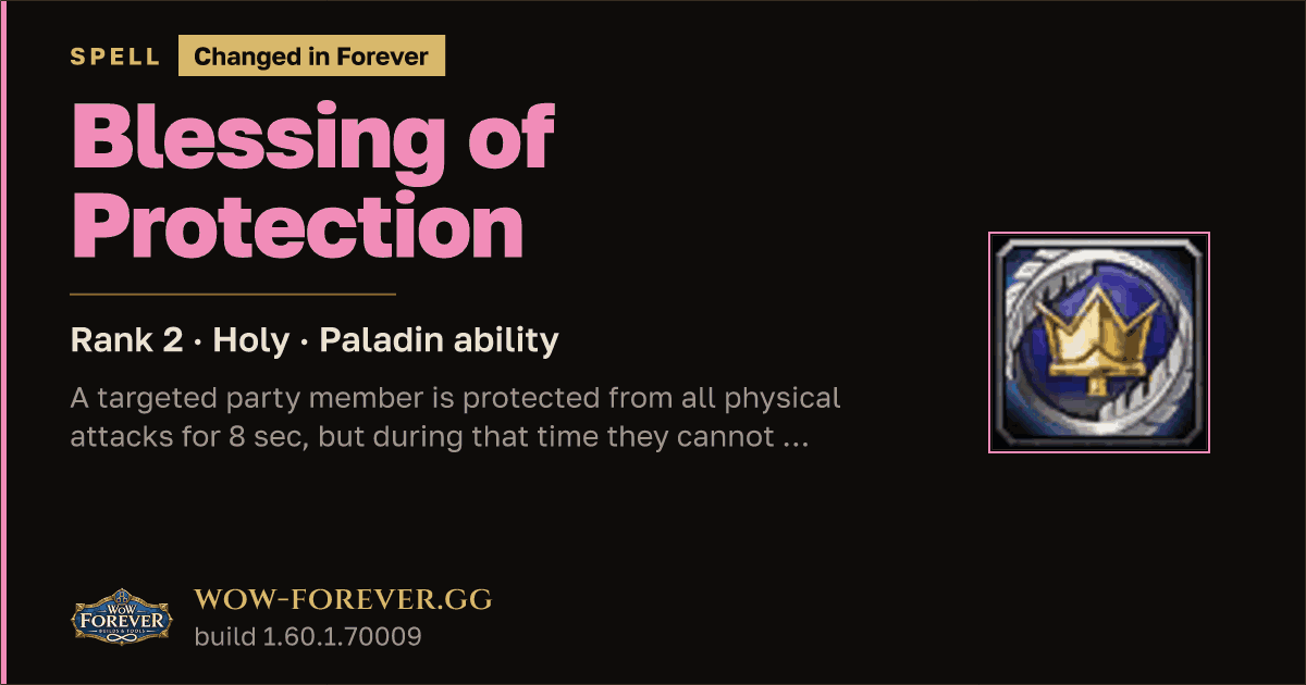 The preview card for Blessing of Protection (Rank 2) - Paladin Spell