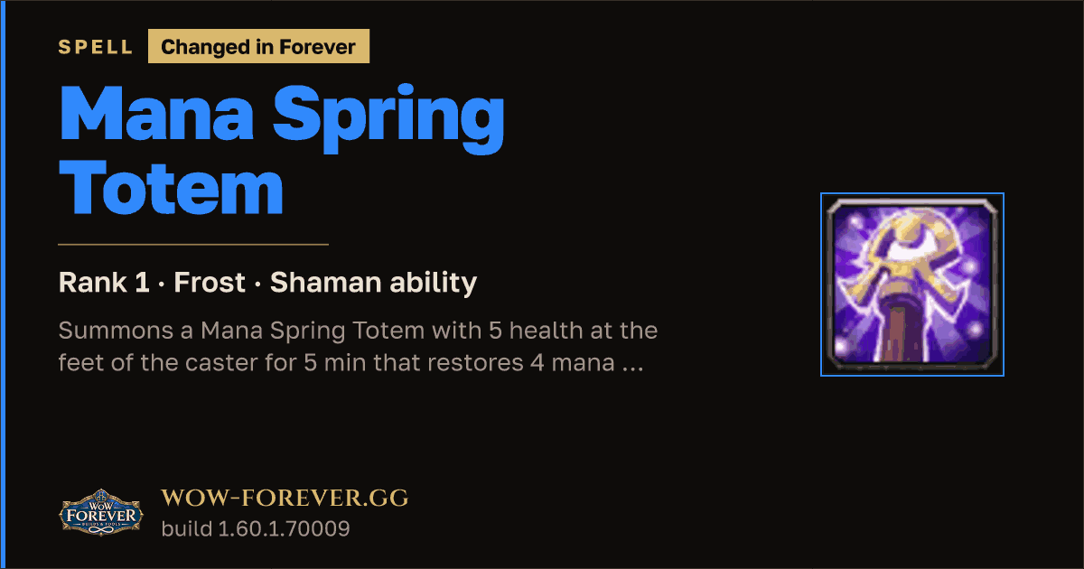 The preview card for Mana Spring Totem (Rank 1) - Shaman Spell