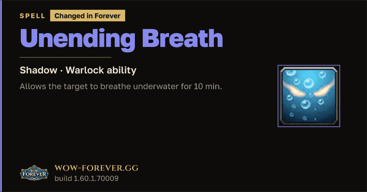 The preview card for Unending Breath - Warlock Spell