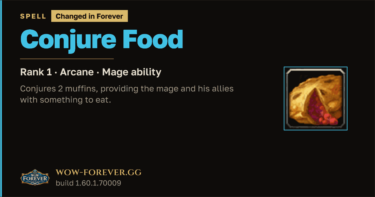 The preview card for Conjure Food (Rank 1) - Mage Spell