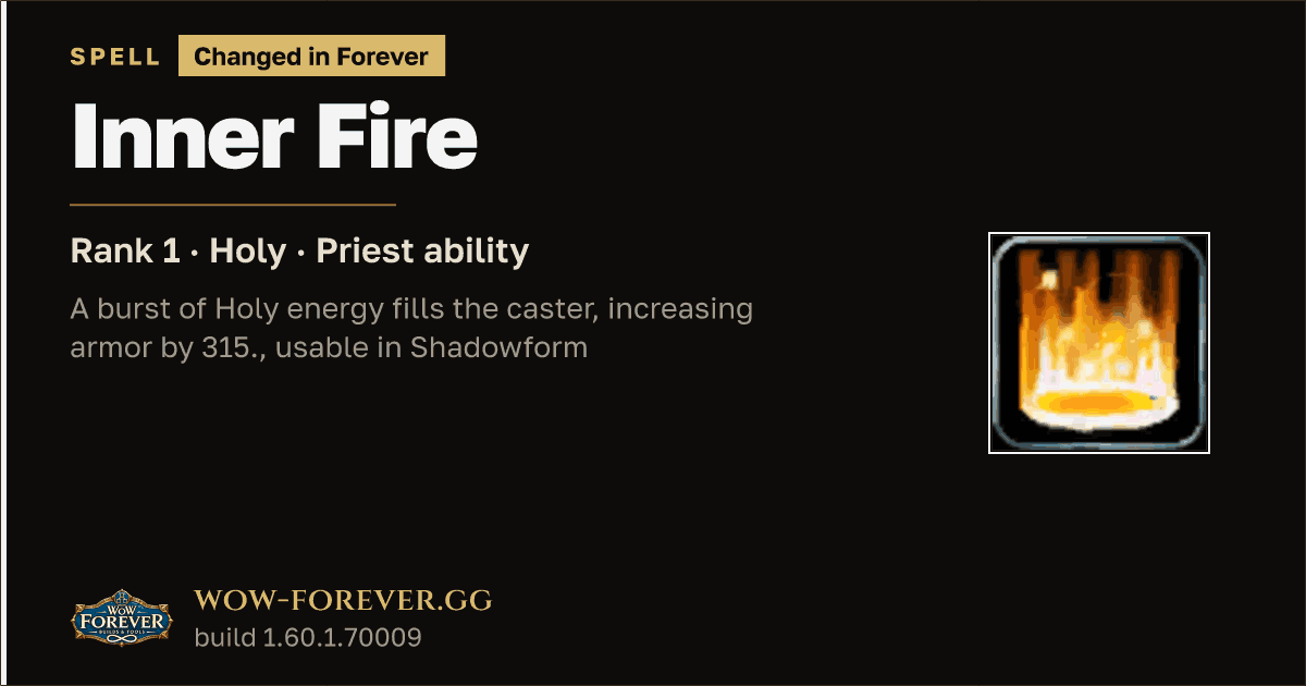 The preview card for Inner Fire (Rank 1) - Priest Spell