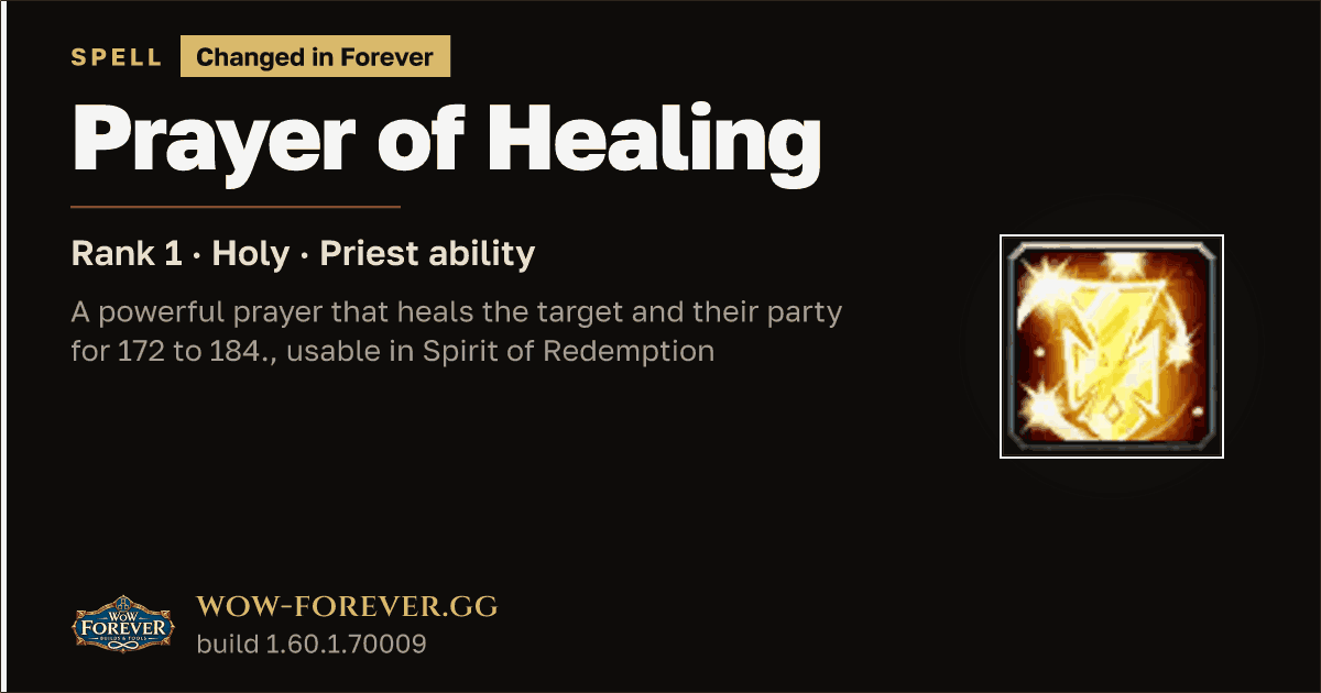 The preview card for Prayer of Healing (Rank 1) - Priest Spell