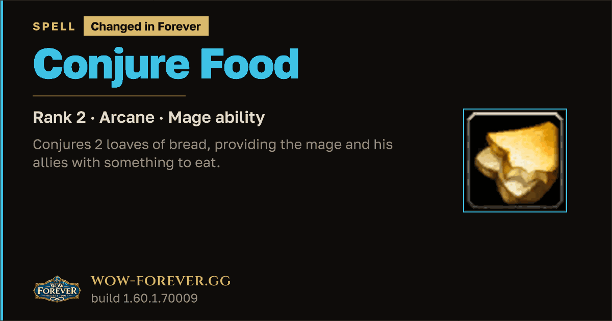 The preview card for Conjure Food (Rank 2) - Mage Spell