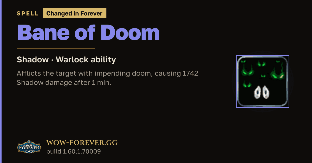 The preview card for Bane of Doom - Warlock Spell