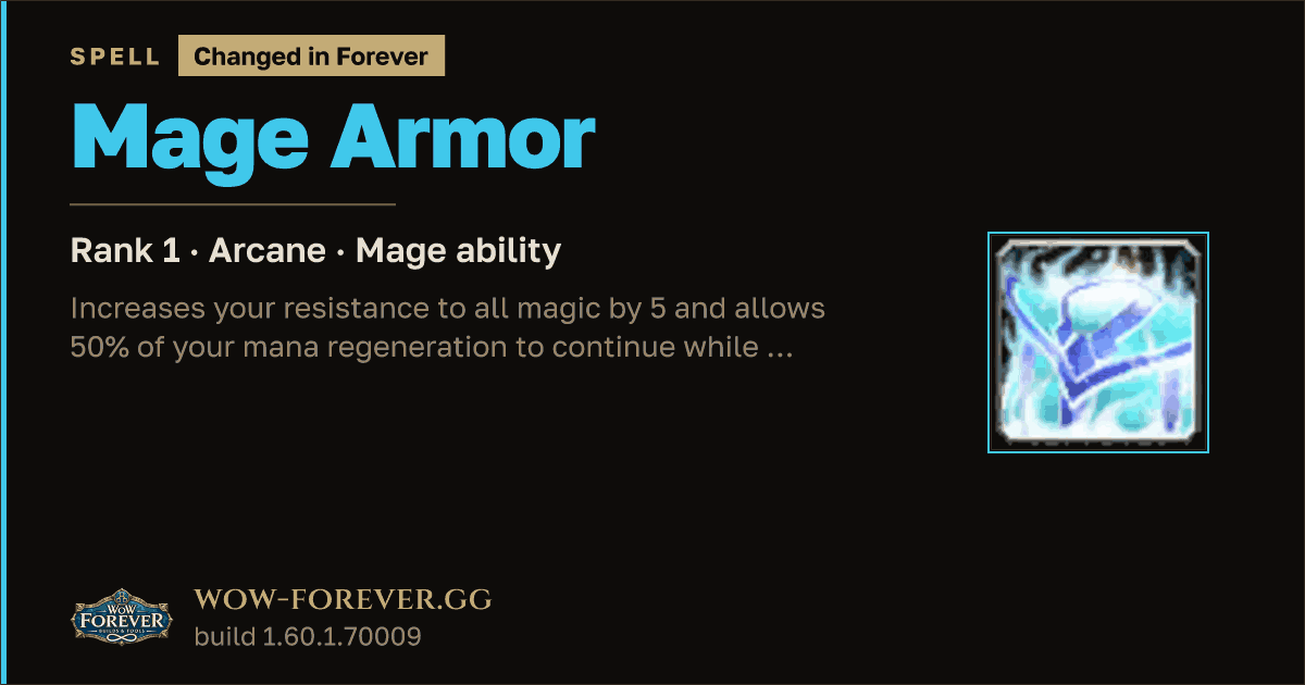 The preview card for Mage Armor (Rank 1) - Mage Spell