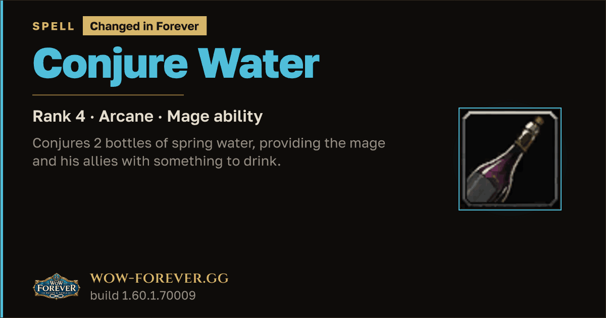 The preview card for Conjure Water (Rank 4) - Mage Spell