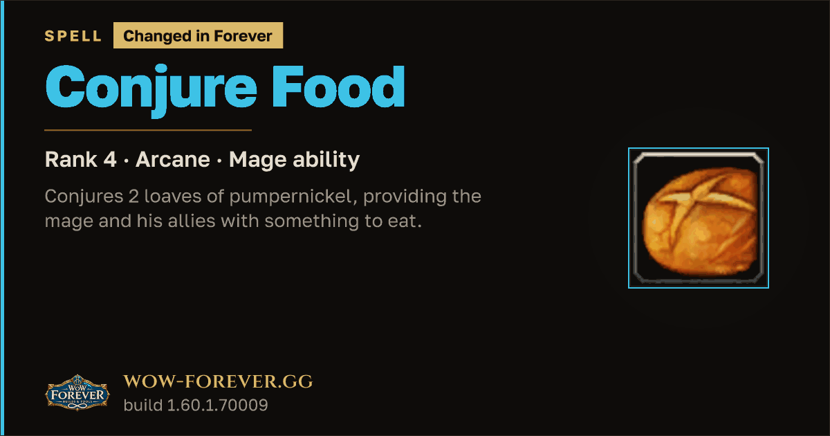 The preview card for Conjure Food (Rank 4) - Mage Spell