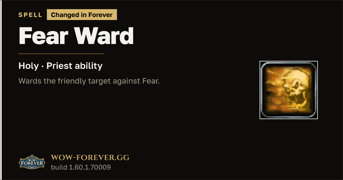 The preview card for Fear Ward - Priest Spell