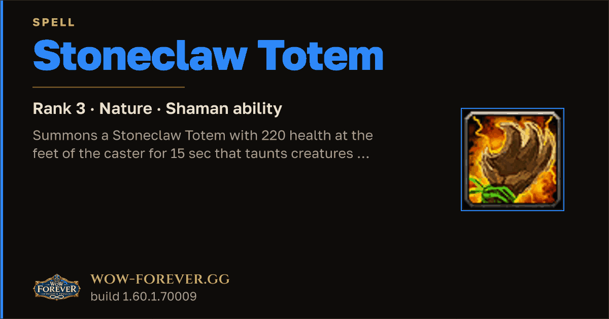 The preview card for Stoneclaw Totem (Rank 3) - Shaman Spell