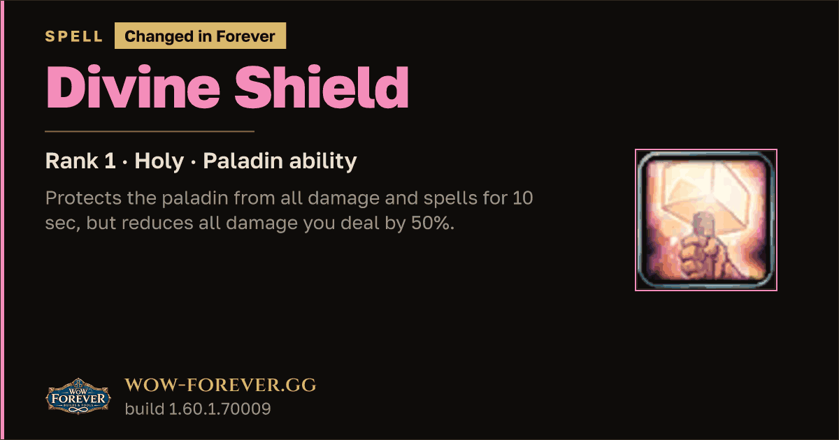 The preview card for Divine Shield (Rank 1) - Paladin Spell