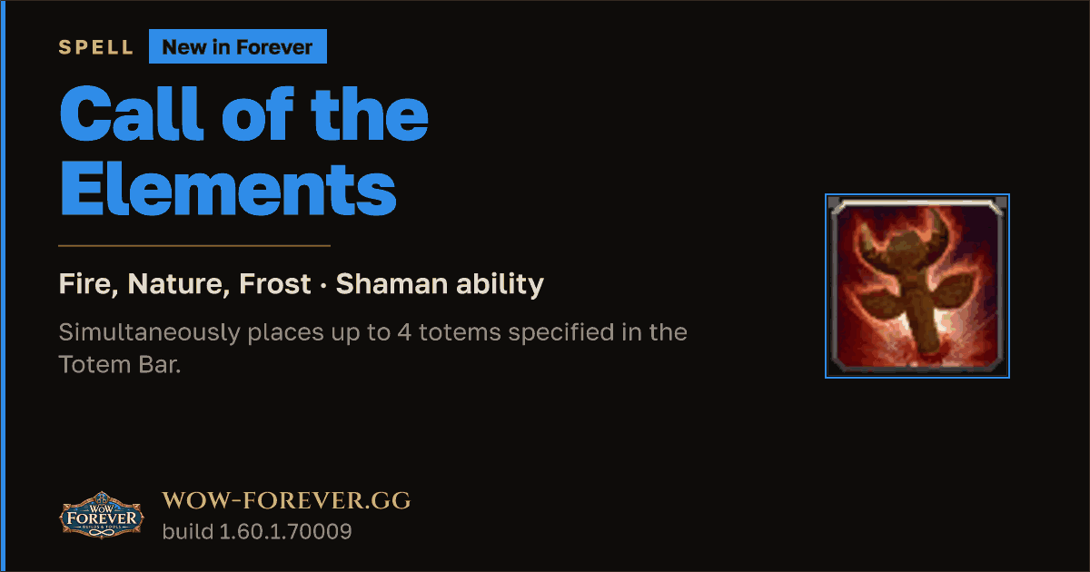 The preview card for Call of the Elements - Shaman Spell