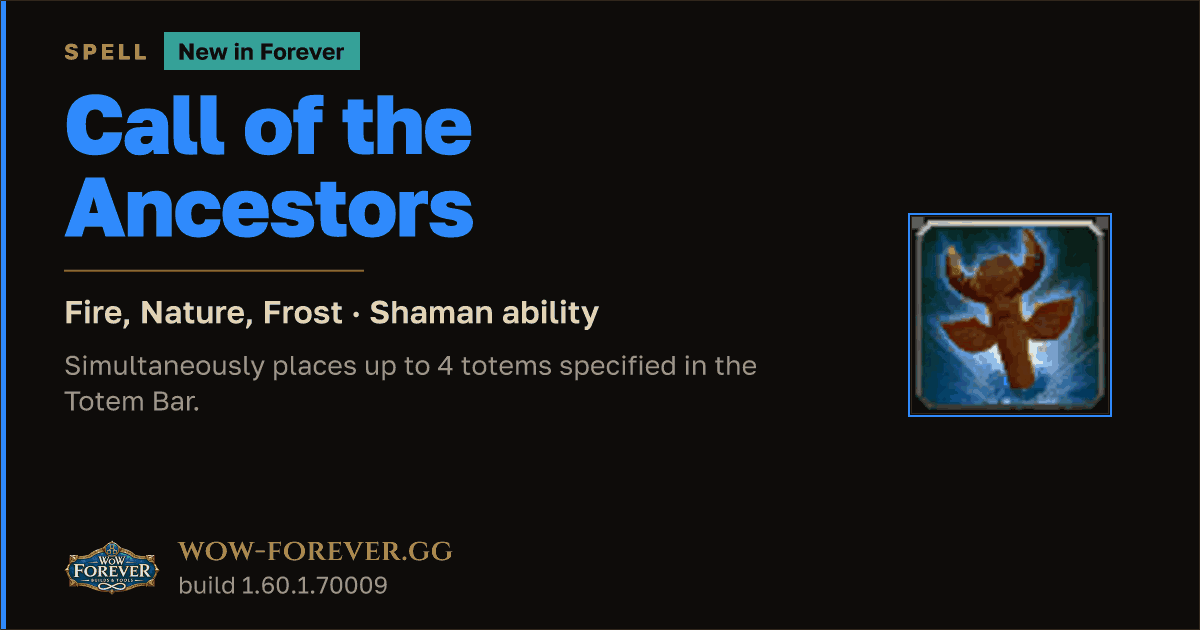 The preview card for Call of the Ancestors - Shaman Spell
