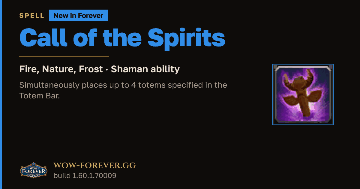 The preview card for Call of the Spirits - Shaman Spell