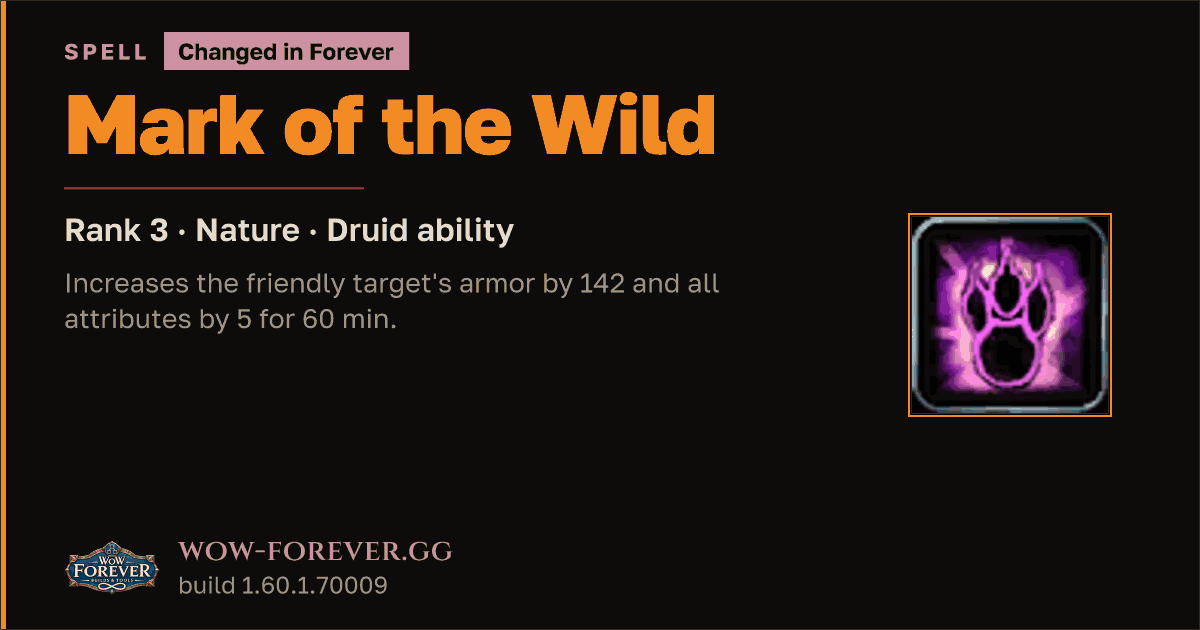 The preview card for Mark of the Wild (Rank 3) - Druid Spell