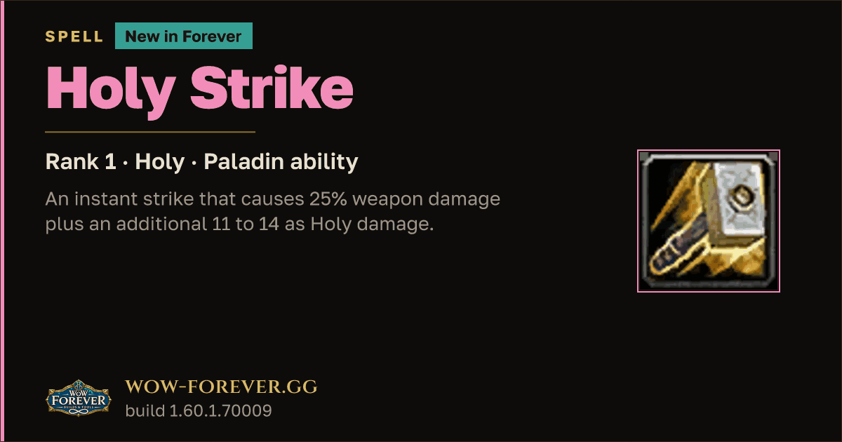 The preview card for Holy Strike (Rank 1) - Paladin Spell