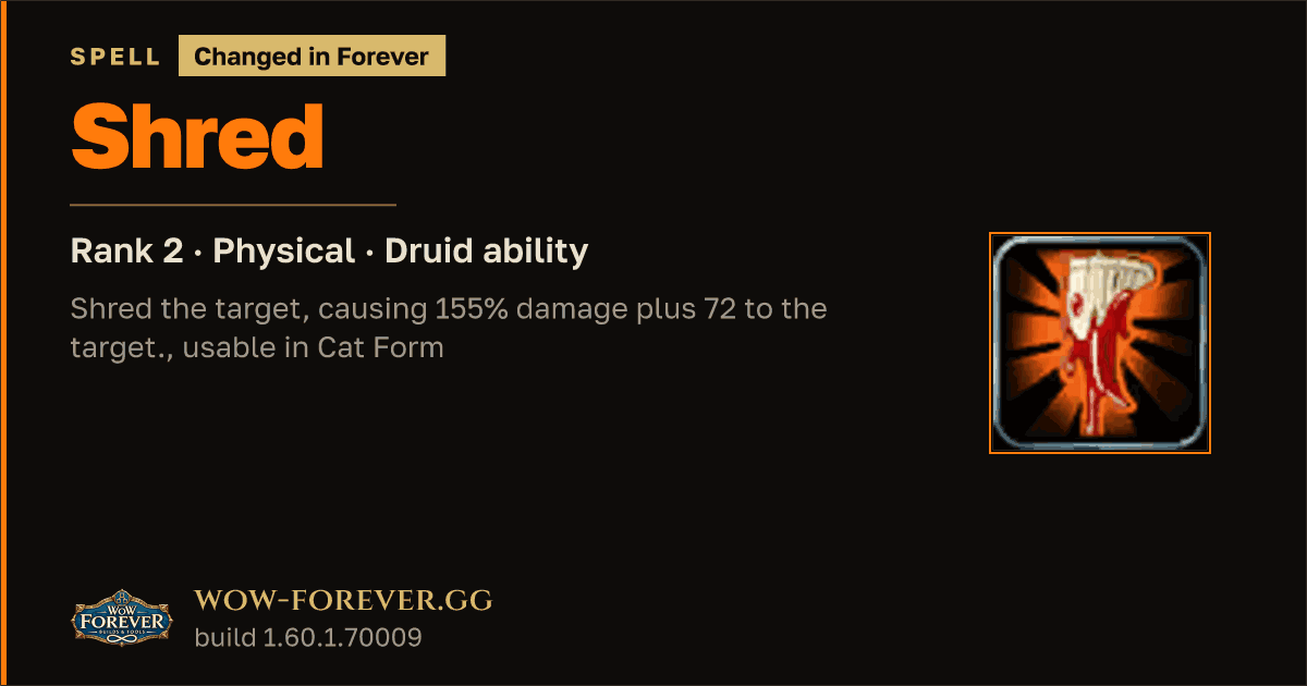 The preview card for Shred (Rank 2) - Druid Spell
