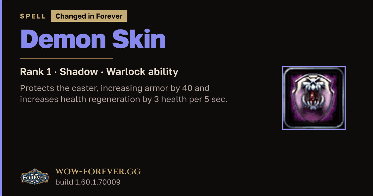 The preview card for Demon Skin (Rank 1) - Warlock Spell
