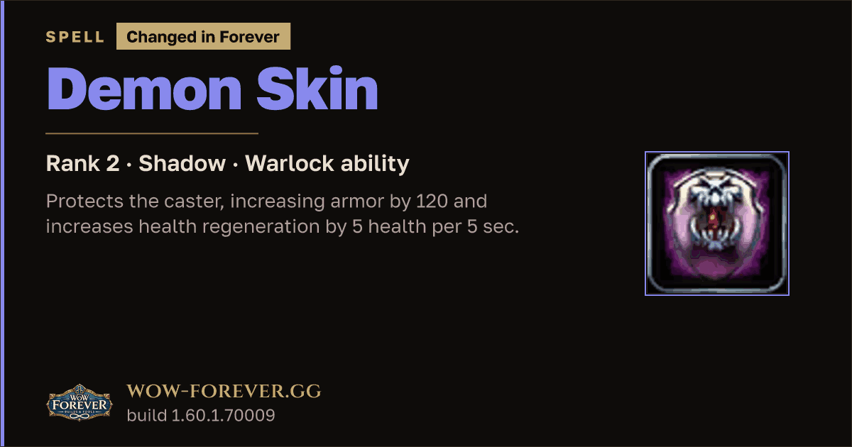 The preview card for Demon Skin (Rank 2) - Warlock Spell