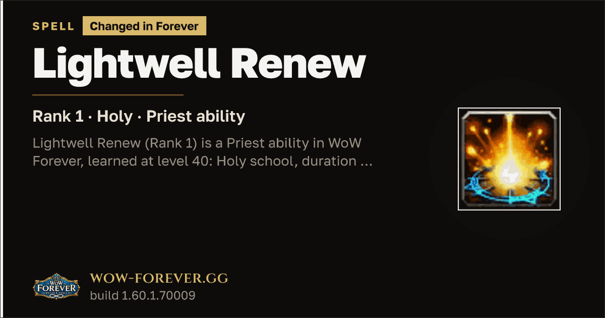 The preview card for Lightwell Renew (Rank 1) - Priest Spell