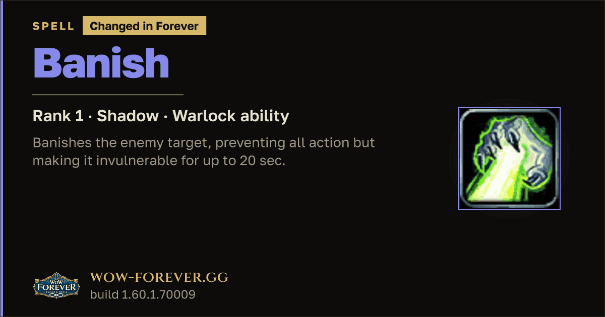 The preview card for Banish (Rank 1) - Warlock Spell