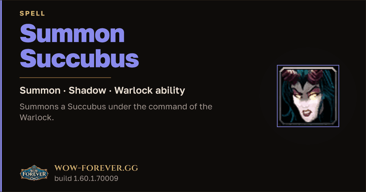 The preview card for Summon Succubus (Summon) - Warlock Spell