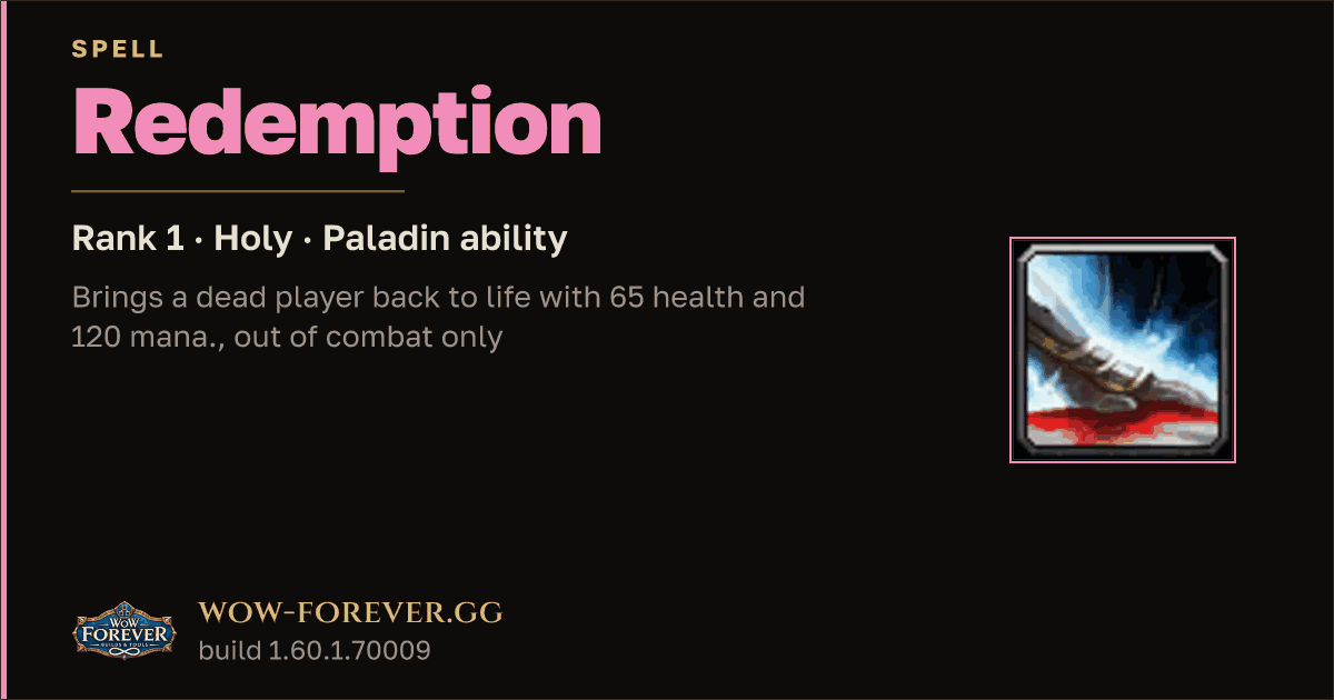 The preview card for Redemption (Rank 1) - Paladin Spell