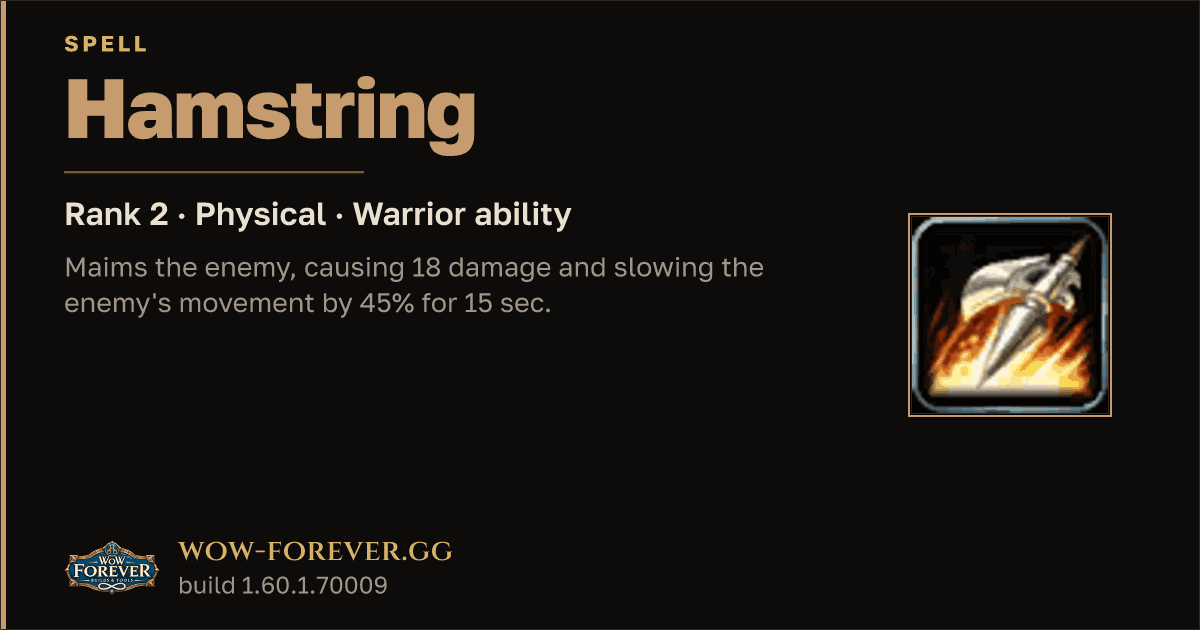 The preview card for Hamstring (Rank 2) - Warrior Spell