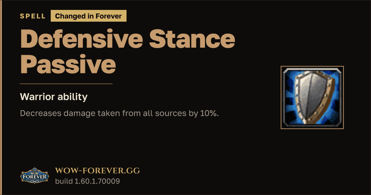 The preview card for Defensive Stance Passive - Warrior Spell