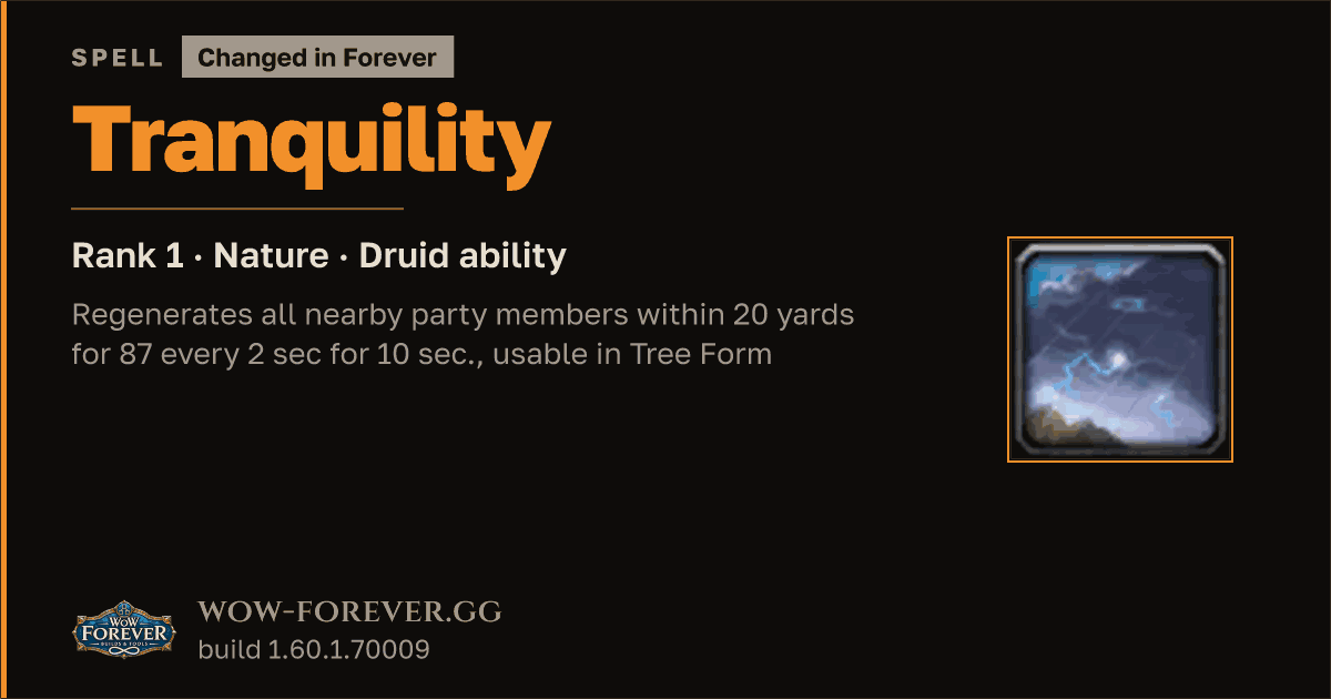 The preview card for Tranquility (Rank 1) - Druid Spell