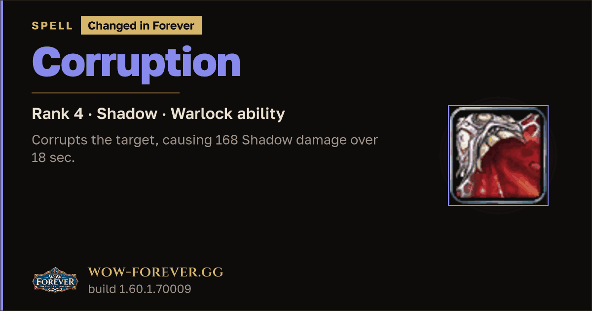The preview card for Corruption (Rank 4) - Warlock Spell
