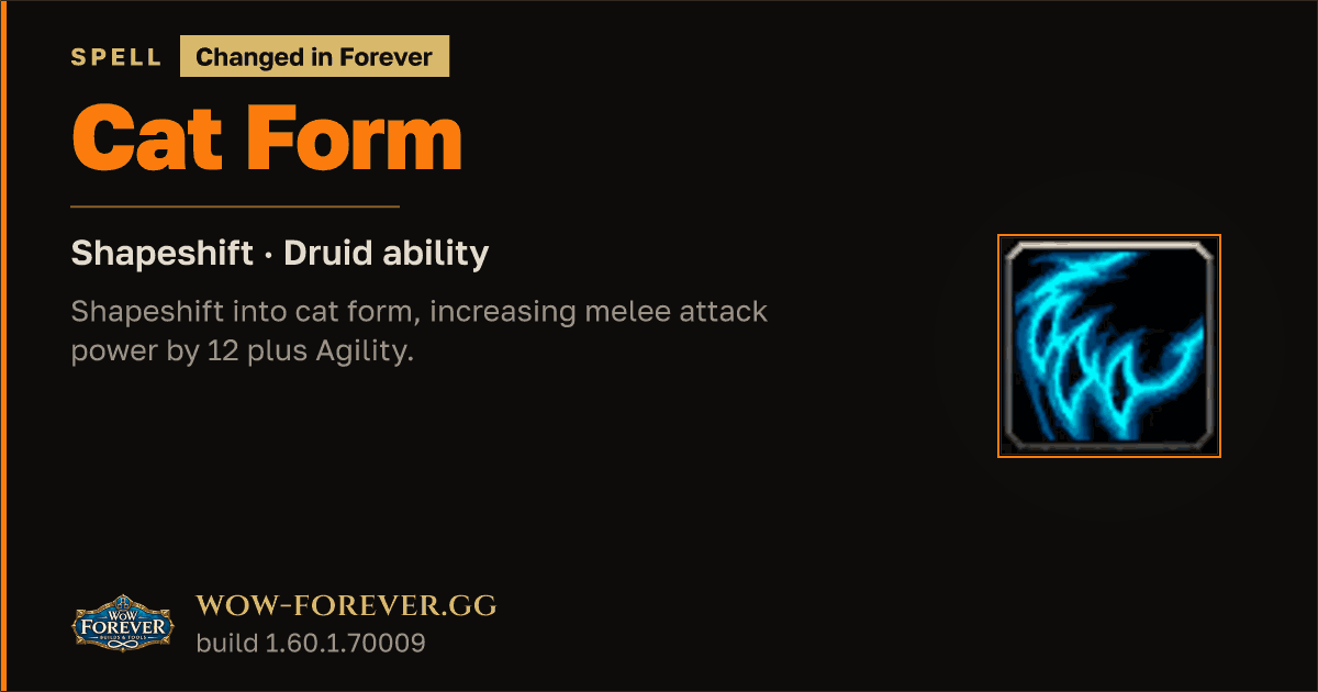 The preview card for Cat Form (Shapeshift) - Druid Spell