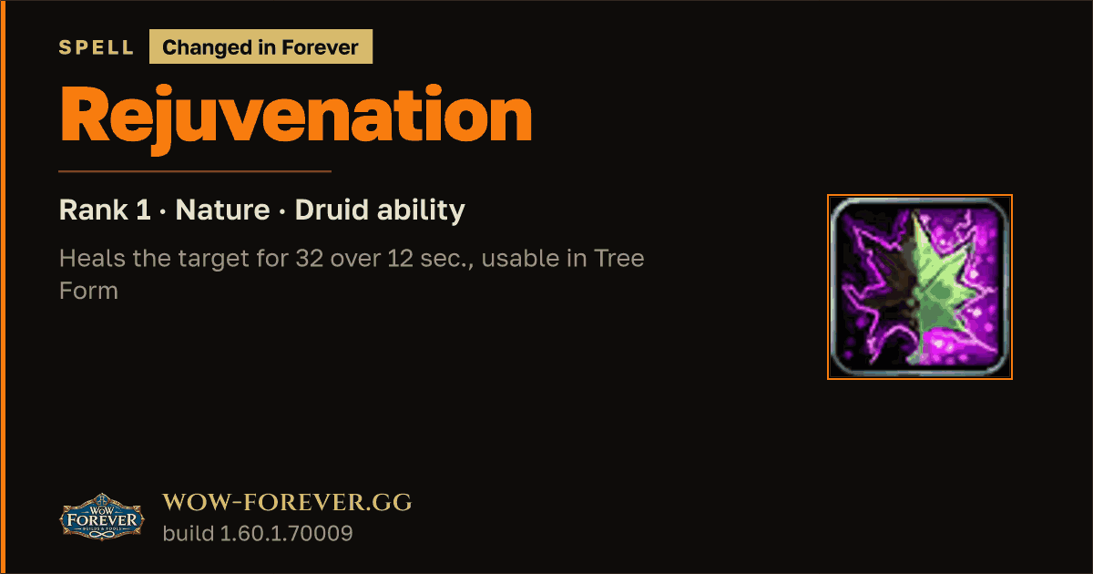 The preview card for Rejuvenation (Rank 1) - Druid Spell