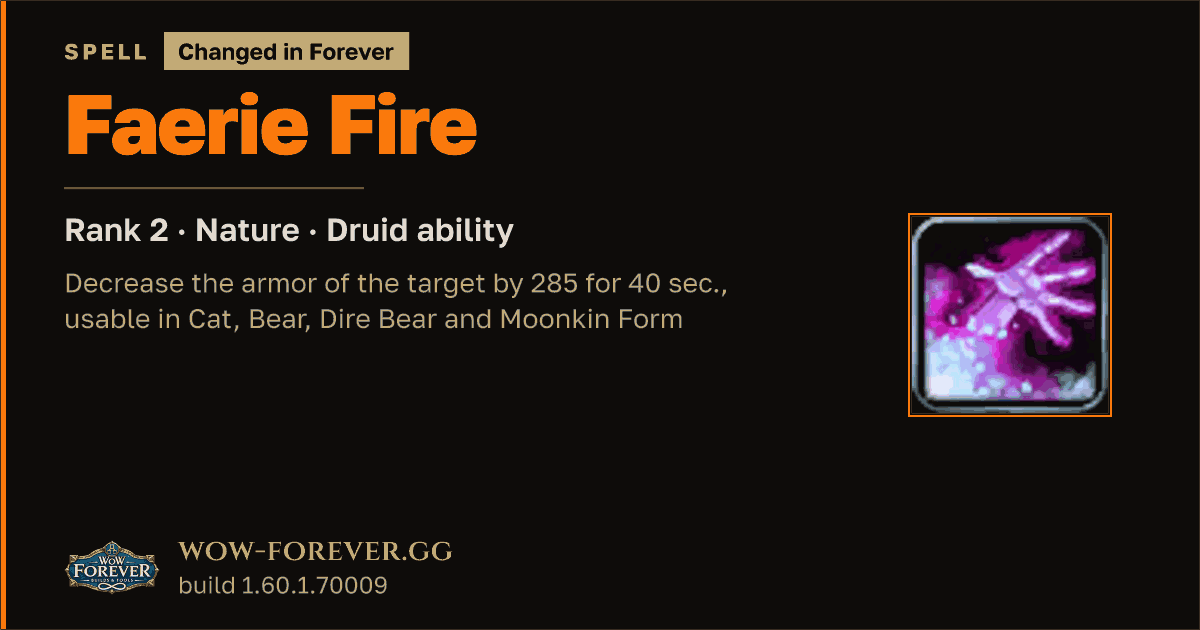 The preview card for Faerie Fire (Rank 2) - Druid Spell