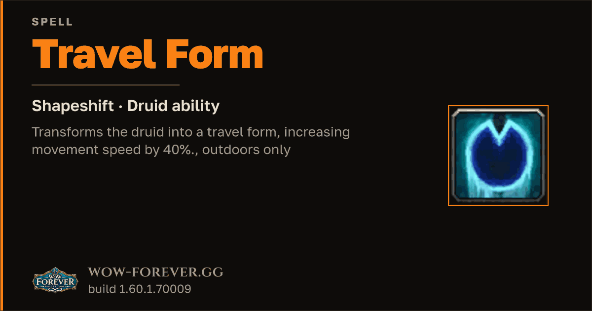 The preview card for Travel Form (Shapeshift) - Druid Spell