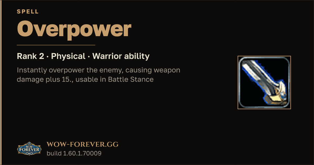 The preview card for Overpower (Rank 2) - Warrior Spell