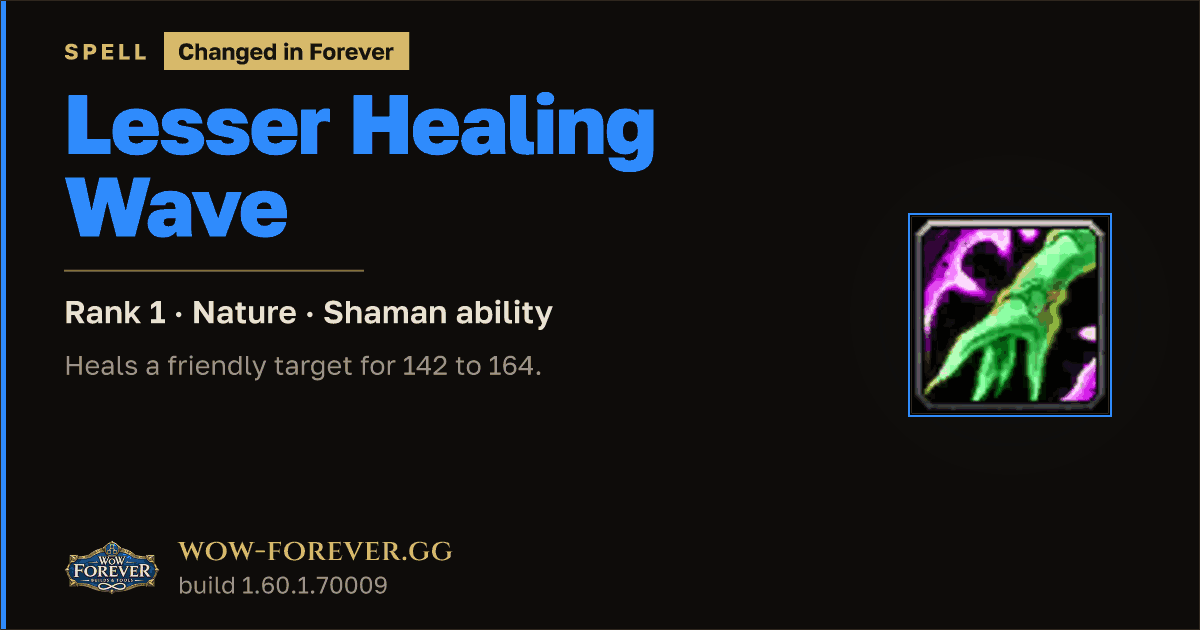 The preview card for Lesser Healing Wave (Rank 1) - Shaman Spell
