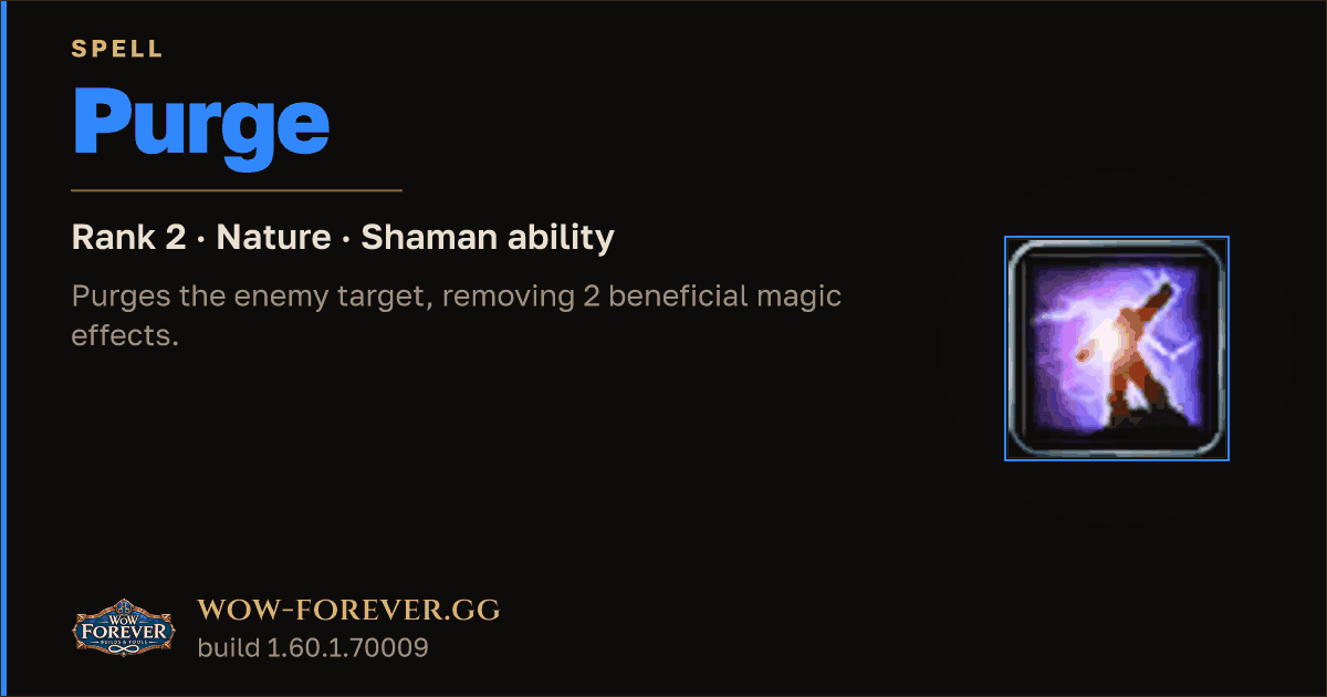 The preview card for Purge (Rank 2) - Shaman Spell