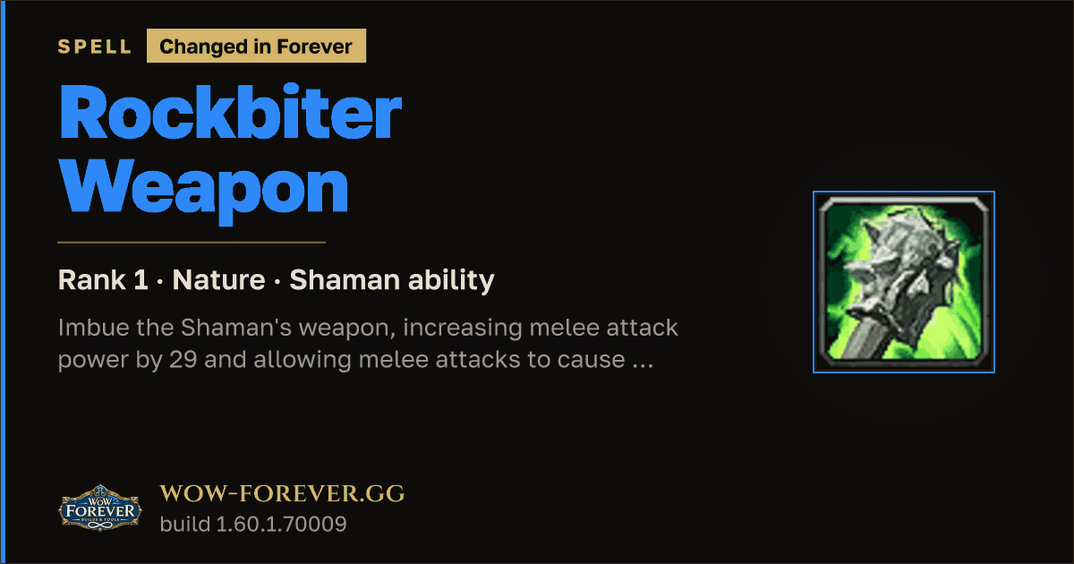 The preview card for Rockbiter Weapon (Rank 1) - Shaman Spell