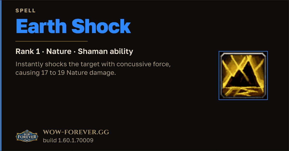 The preview card for Earth Shock (Rank 1) - Shaman Spell