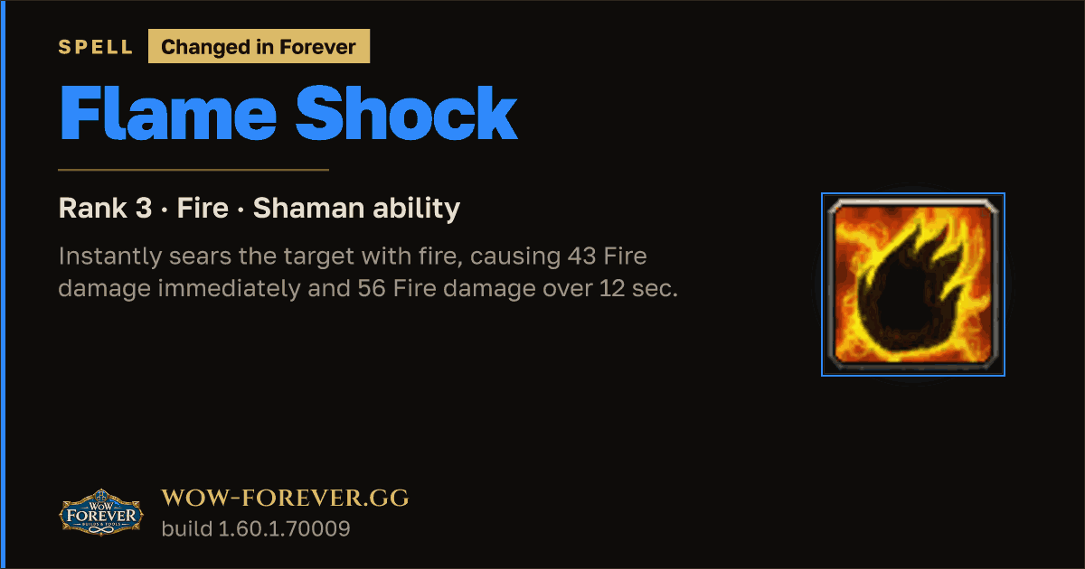The preview card for Flame Shock (Rank 3) - Shaman Spell
