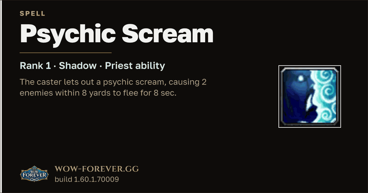 The preview card for Psychic Scream (Rank 1) - Priest Spell